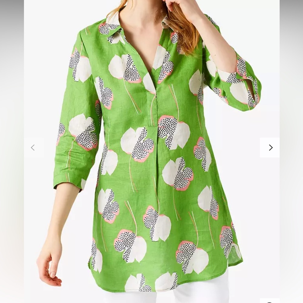 White Stuff Linen Harper Tunic Palm Green US 12 (GB 16)